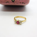 9ct Yellow Gold, Ruby & 0.2ct Diamond Band Ring 1987 London Vintage