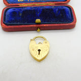 9ct Yellow Gold Floral Pattern Heart Lock Charm Bracelet Clasp 1972 London