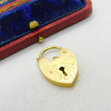 9ct Yellow Gold Floral Pattern Heart Lock Charm Bracelet Clasp 1972 London