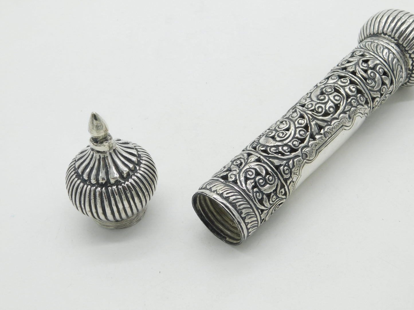 19th Century Jewish Ornate Sterling Silver Megillah Scroll Holder c1860 Antique