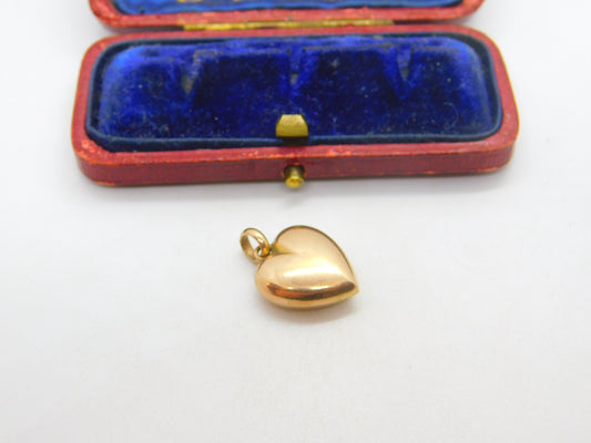 Victorian 9ct Rose Gold Puffy Heart Charm or Pendant Antique c1900