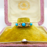 18ct Yellow Gold, Turquoise & 0.4ct Diamond Boat Ring 1913 London Antique