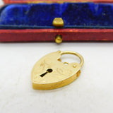 9ct Yellow Gold Floral Pattern Heart Lock Charm Bracelet Clasp 1972 London