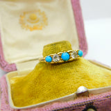 18ct Yellow Gold, Turquoise & 0.4ct Diamond Boat Ring 1913 London Antique
