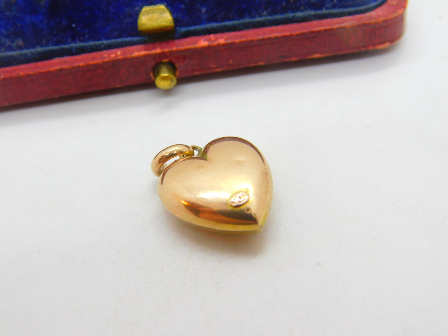 Victorian 9ct Rose Gold Puffy Heart Charm or Pendant Antique c1900