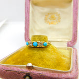 18ct Yellow Gold, Turquoise & 0.4ct Diamond Boat Ring 1913 London Antique
