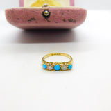 18ct Yellow Gold, Turquoise & 0.4ct Diamond Boat Ring 1913 London Antique