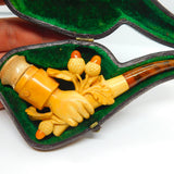 Victorian Meerschaum Block Amber Hand Holding Acorns Novelty Pipe Antique c1860