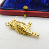Large 9ct Yellow Gold Woodpecker Bird Charm or Pendant 1973 Birmingham