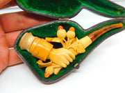Victorian Meerschaum Block Amber Hand Holding Acorns Novelty Pipe Antique c1860