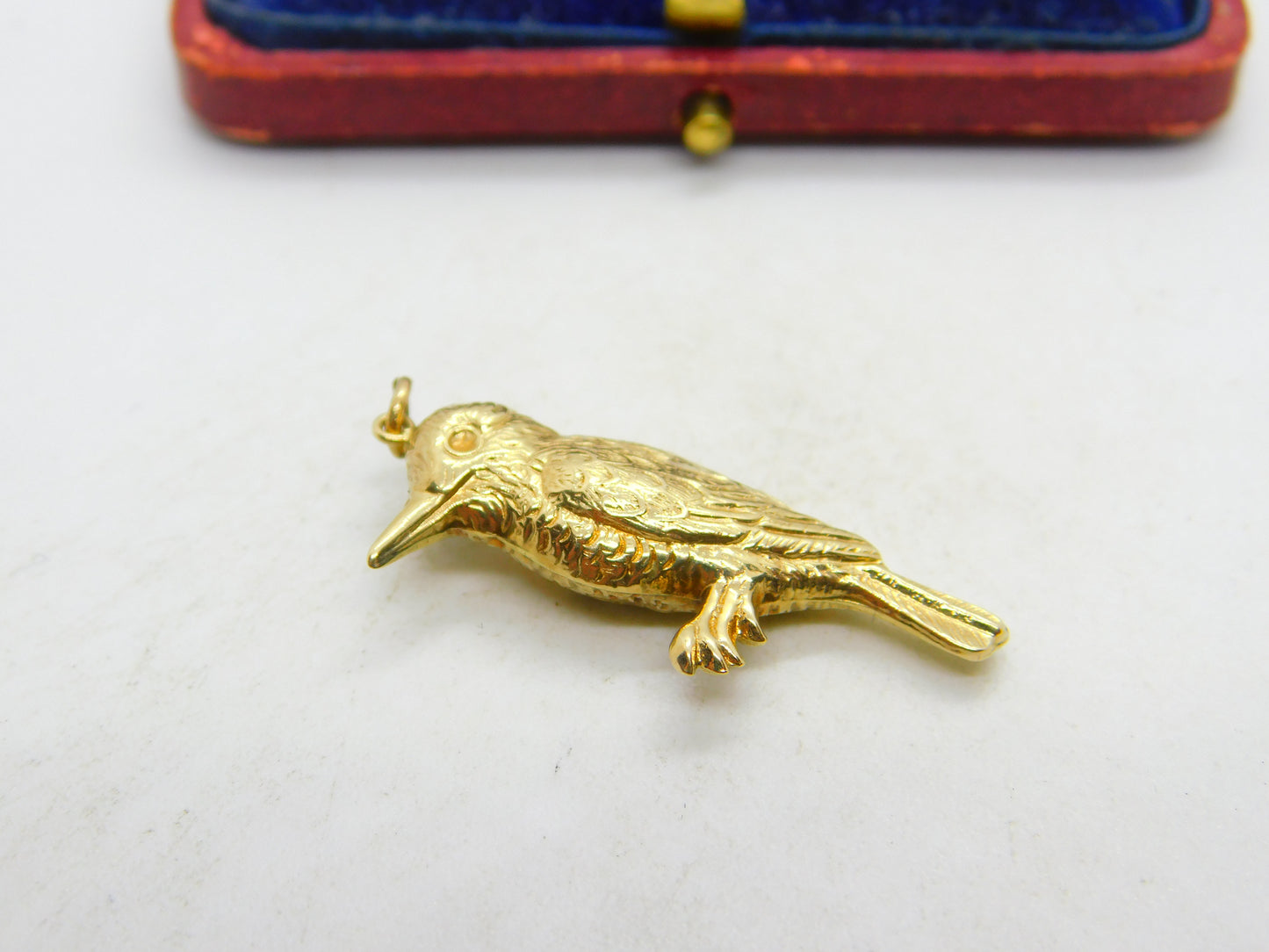 Large 9ct Yellow Gold Woodpecker Bird Charm or Pendant 1973 Birmingham