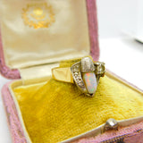 18ct Gold, Platinum, Palladium Set Cabochon Opal & Diamond Dress Ring Antique