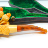 Victorian Meerschaum Block Amber Hand Holding Acorns Novelty Pipe Antique c1860