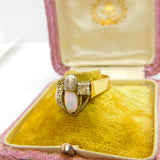 18ct Gold, Platinum, Palladium Set Cabochon Opal & Diamond Dress Ring Antique
