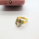 18ct Gold, Platinum, Palladium Set Cabochon Opal & Diamond Dress Ring Antique