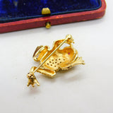 14ct Yellow Gold Ruby Set Leaping Frog Statement Brooch Pin Vintage c1970