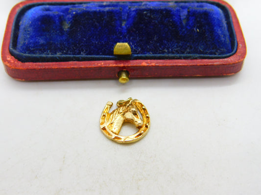 9ct Yellow Gold Good Luck Horse in the Horseshoe Charm 1961 London Vintage