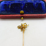 Edwardian 15ct Gold, Seed Pearl & Ruby Set Insect Bug Stick Pin c1910 Antique