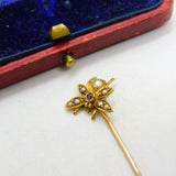 Edwardian 15ct Gold, Seed Pearl & Ruby Set Insect Bug Stick Pin c1910 Antique