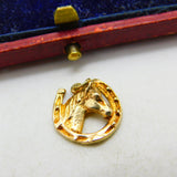 9ct Yellow Gold Good Luck Horse in the Horseshoe Charm 1961 London Vintage