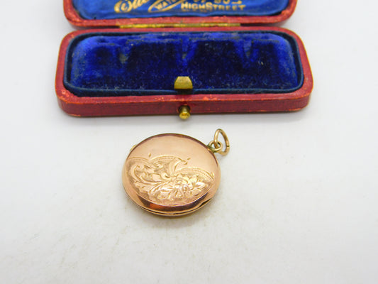 9ct Rose Gold Back & Front Floral Double Locket Pendant Antique c1920 Art Deco