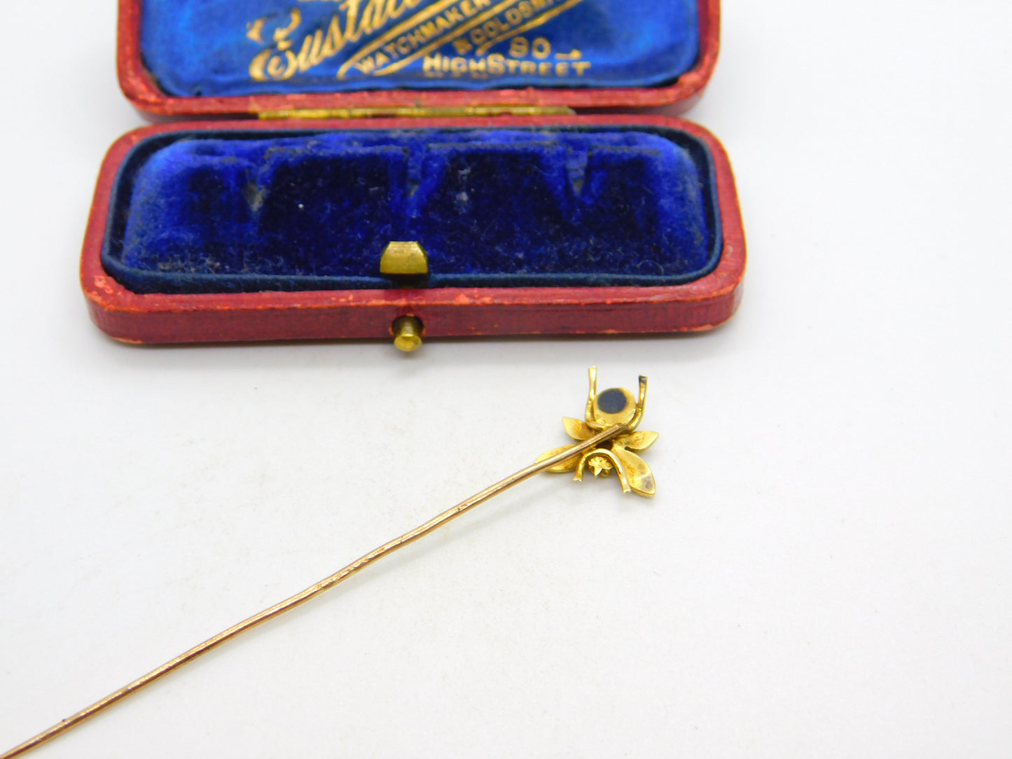 Edwardian 15ct Gold, Seed Pearl & Ruby Set Insect Bug Stick Pin c1910 Antique