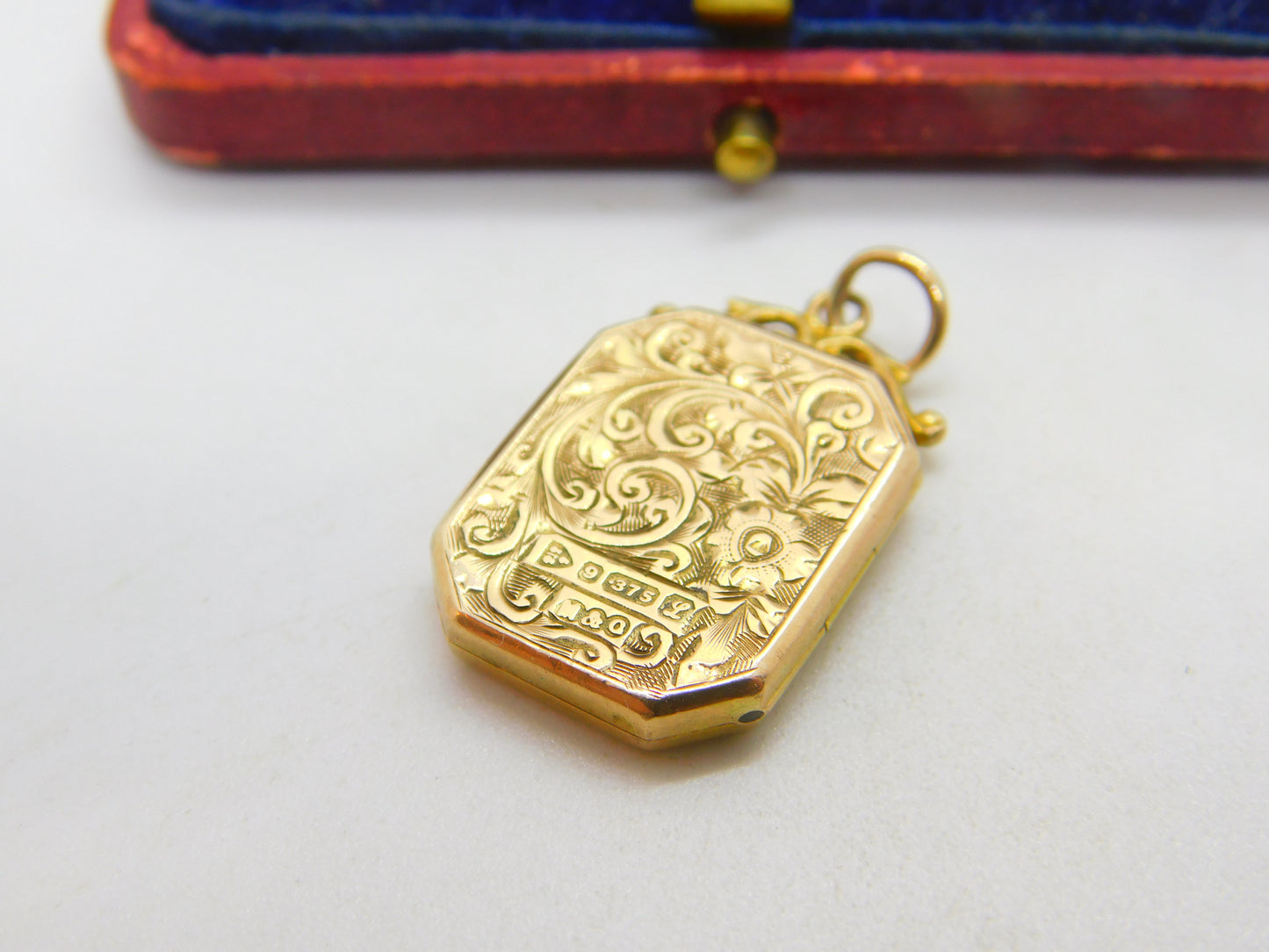 Forget Me Not Double Locket Chester 9ct Gold Pendant Antique Edwardian 1911