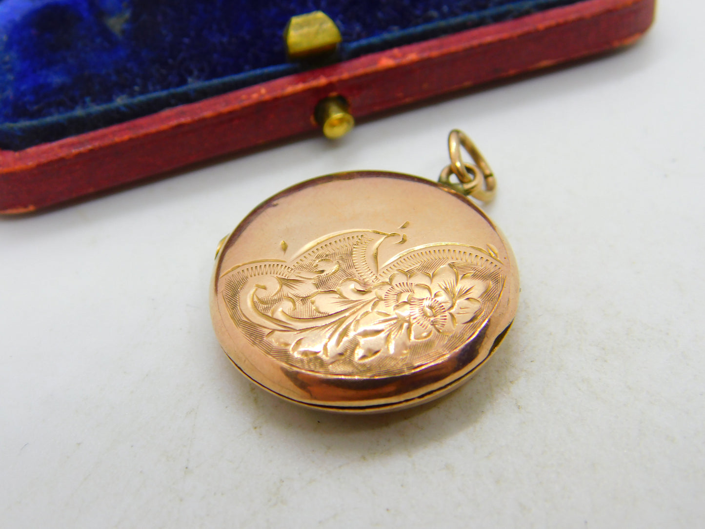 9ct Rose Gold Back & Front Floral Double Locket Pendant Antique c1920 Art Deco