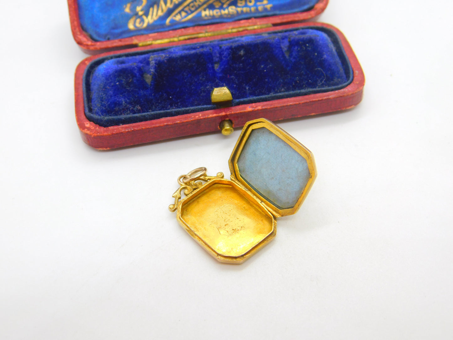 Forget Me Not Double Locket Chester 9ct Gold Pendant Antique Edwardian 1911