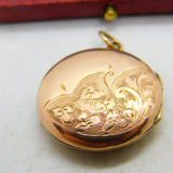 9ct Rose Gold Back & Front Floral Double Locket Pendant Antique c1920 Art Deco