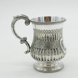 Victorian Silver Plated Floral Pattern Fluted Christening Mug Antique c1890