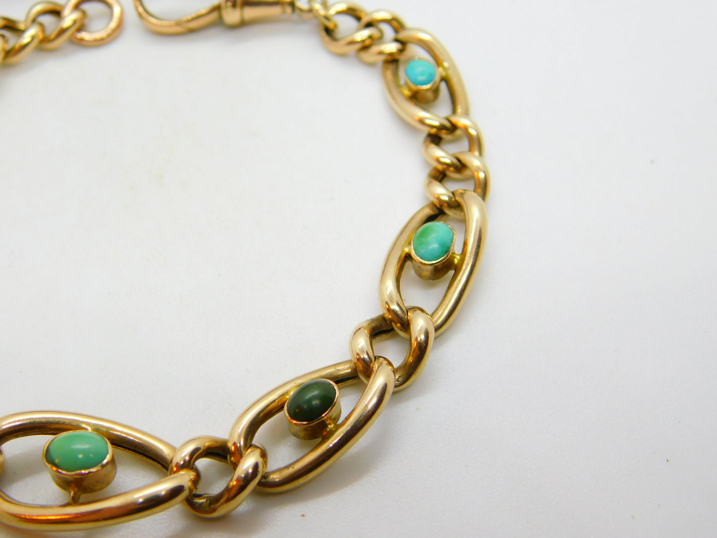 Victorian 9ct Rose Gold Graduating Cabochon Turquoise Bracelet c1890 Antique