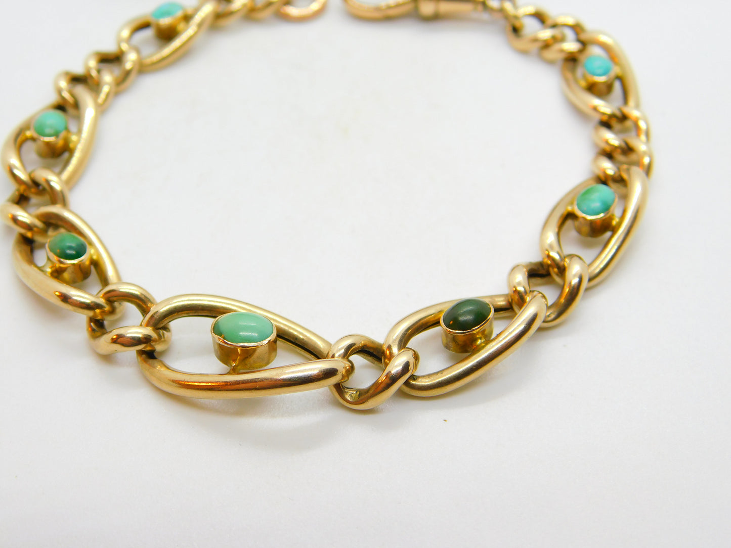 Victorian 9ct Rose Gold Graduating Cabochon Turquoise Bracelet c1890 Antique