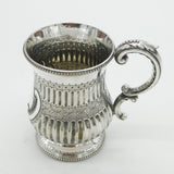 Victorian Silver Plated Floral Pattern Fluted Christening Mug Antique c1890