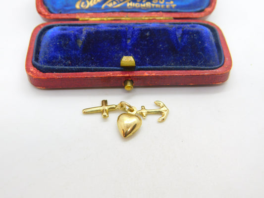 Faith, Hope and Charity 9ct Yellow Gold Charm Pendant Vintage c1970