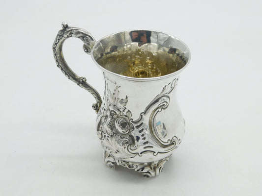 Victorian Sterling Silver Floral Pattern Christening Mug Antique 1862 London