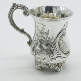Victorian Sterling Silver Floral Pattern Christening Mug Antique 1862 London