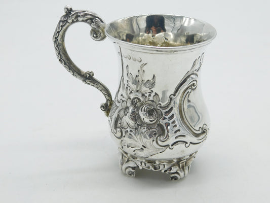 Victorian Sterling Silver Floral Pattern Christening Mug Antique 1862 London