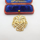 Celtic Double Bird Modernist 9ct Yellow Gold Brooch Pin Vintage 2000