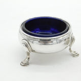 George II Pair Sterling Silver Blue Glass Lined Salt Cellars 1748 London Antique