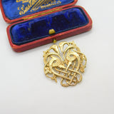 Celtic Double Bird Modernist 9ct Yellow Gold Brooch Pin Vintage 2000