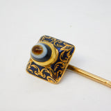 Victorian 18ct Gold, Blue Enamel, Bulls Eye Agate Mourning Stick Pin Antique c1840