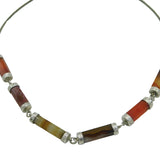 Scottish Victorian Sterling Silver & Agate Set Barrel Form Necklace Antique