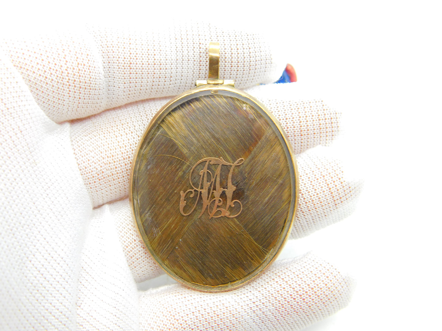 Large Victorian 9ct Gold Woven Hair Set Monogram Mourning Locket c1860 Antique