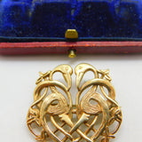 Celtic Double Bird Modernist 9ct Yellow Gold Brooch Pin Vintage 2000