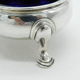 George II Pair Sterling Silver Blue Glass Lined Salt Cellars 1748 London Antique