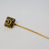 Victorian 18ct Gold, Blue Enamel, Bulls Eye Agate Mourning Stick Pin Antique c1840