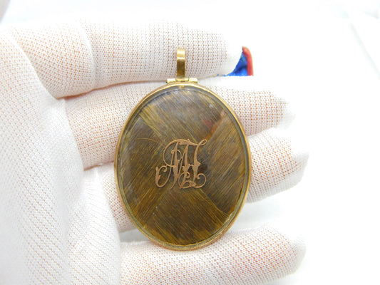 Large Victorian 9ct Gold Woven Hair Set Monogram Mourning Locket c1860 Antique