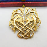Celtic Double Bird Modernist 9ct Yellow Gold Brooch Pin Vintage 2000