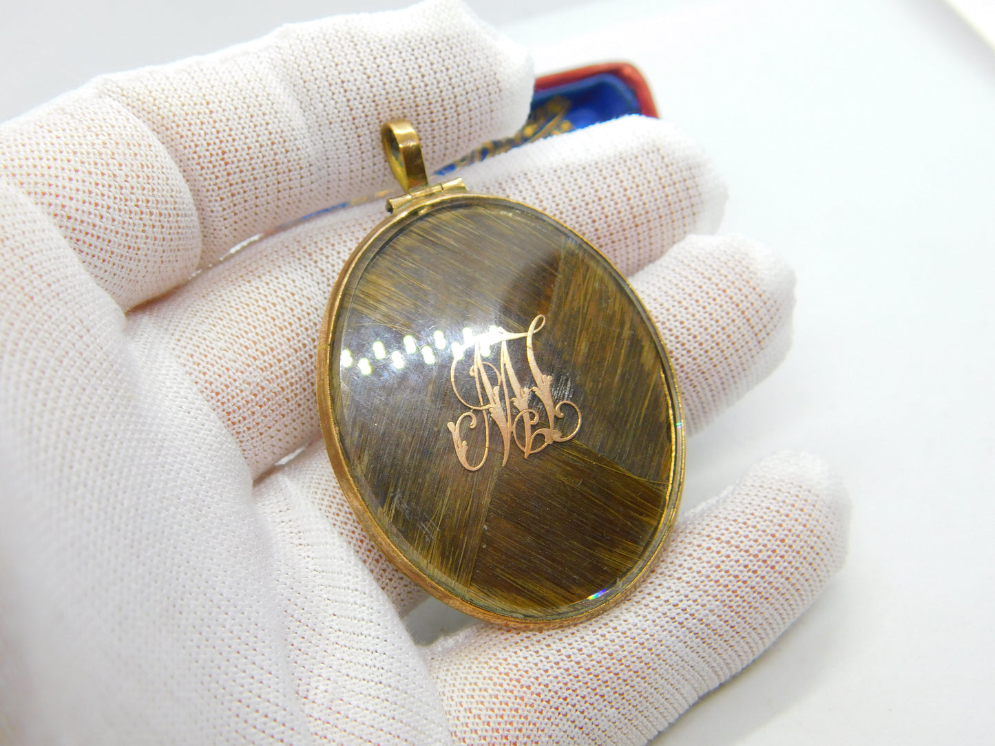 Large Victorian 9ct Gold Woven Hair Set Monogram Mourning Locket c1860 Antique